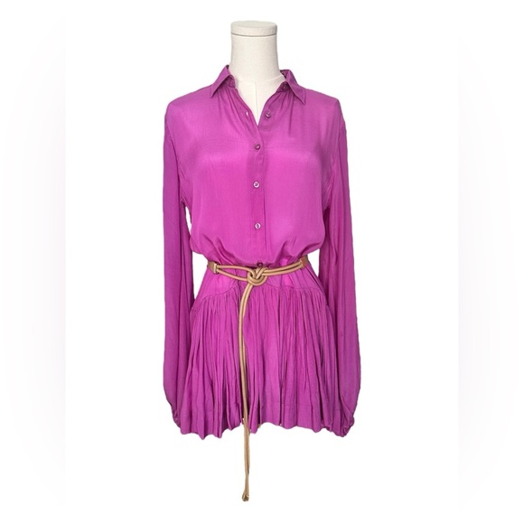 Purple Silk Mini Dress Karina Grimaldi Constance Solid Women Size XS Sm NO BELT - Picture 6 of 16